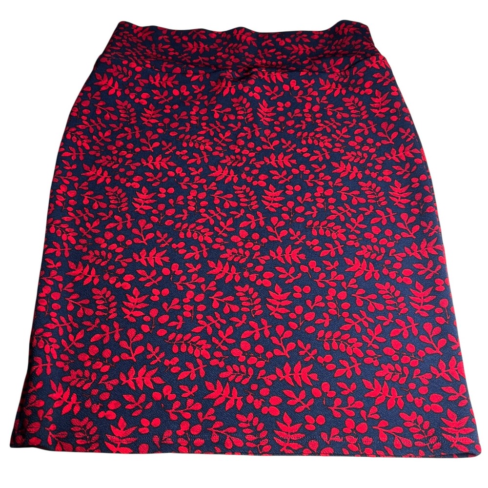 LuLaRoe Cassie Skirt Womens L Large Red Navy Blue Floral Print Pencil Stretchy‎